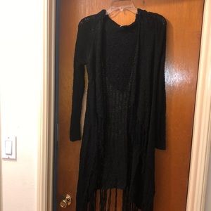 Black cardigan with fringe bottom